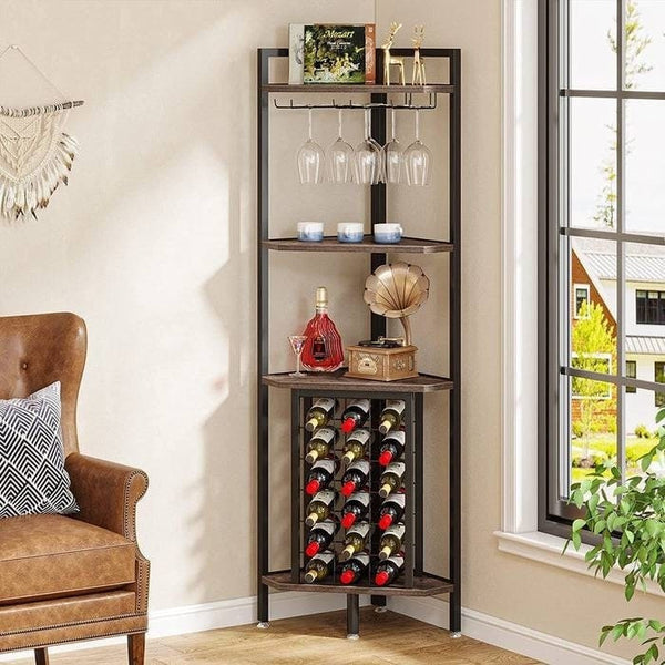 Industrial Corner Wine Rack With Glass Holders