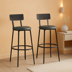 29.7 Inch PU Bar Stools Set Of 2 With Backrest And Footrest-0