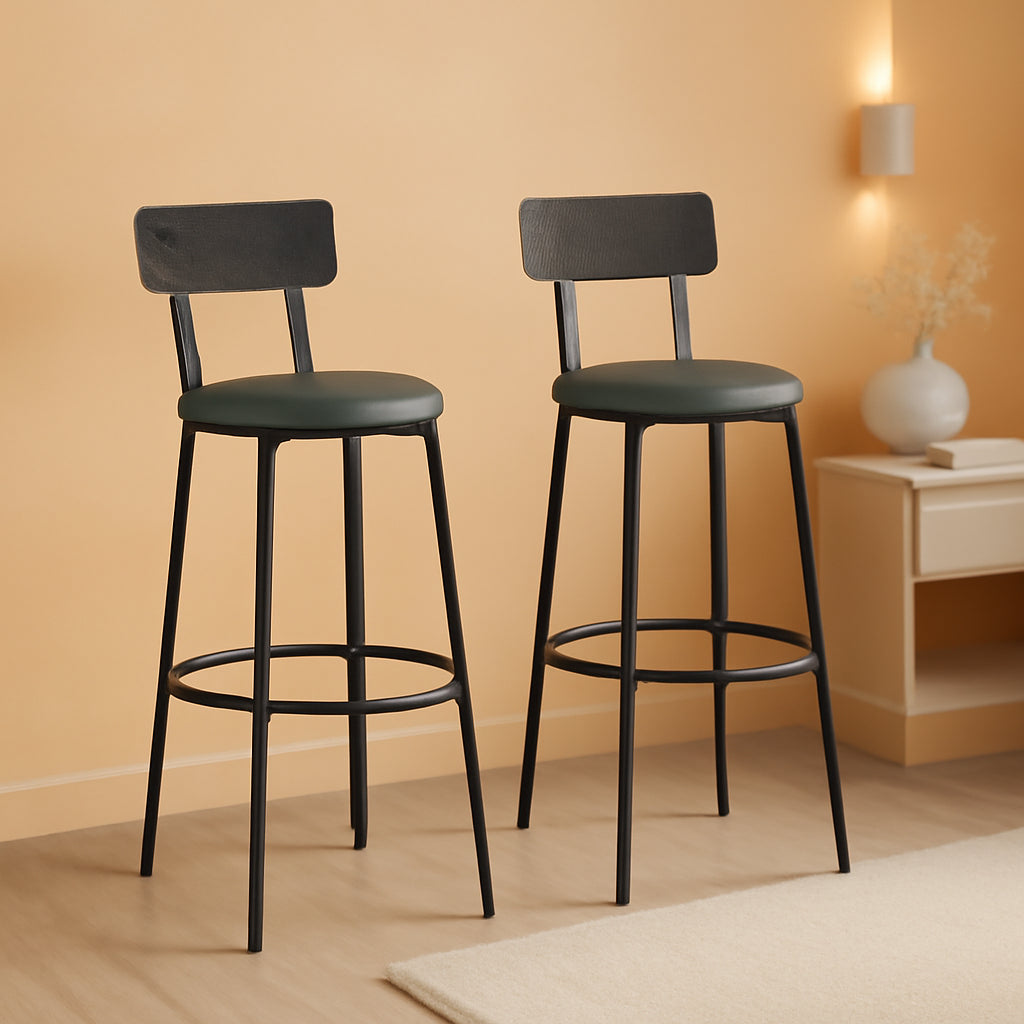 29.7 Inch PU Bar Stools Set Of 2 With Backrest And Footrest-0