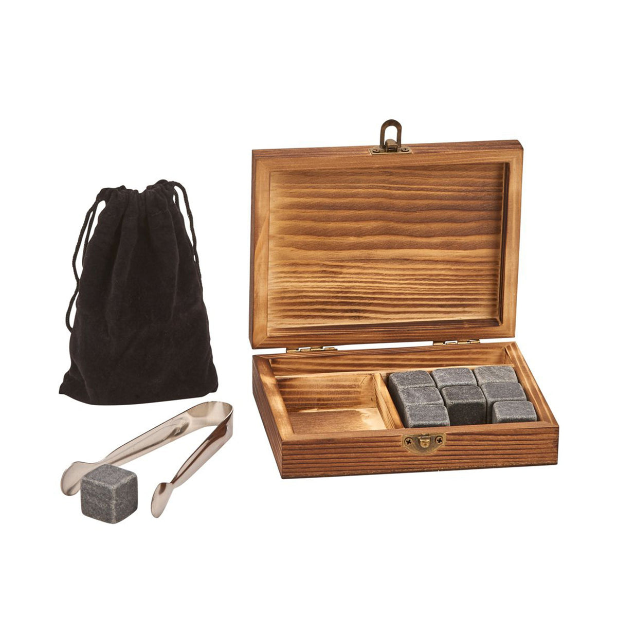 Wood Box Whiskey Stone Set-0