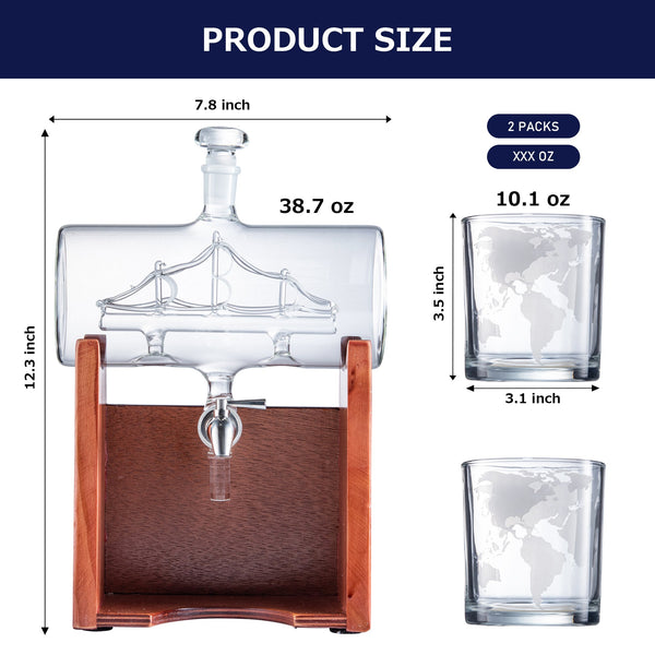 Ship Whiskey & Wine Decanter Set (1250 ml) with 2 Glasses