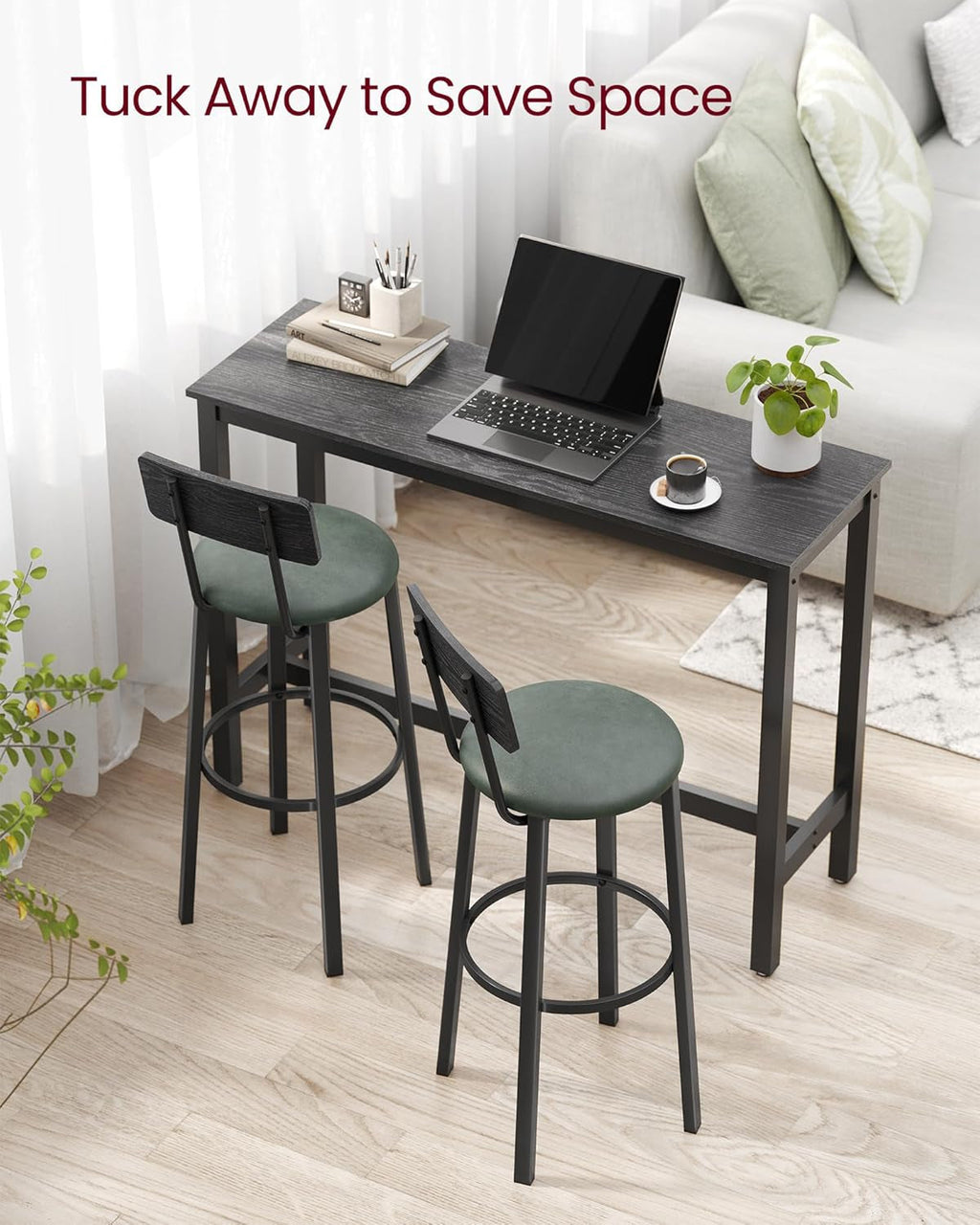 29.7 Inch PU Bar Stools Set Of 2 With Backrest And Footrest-3
