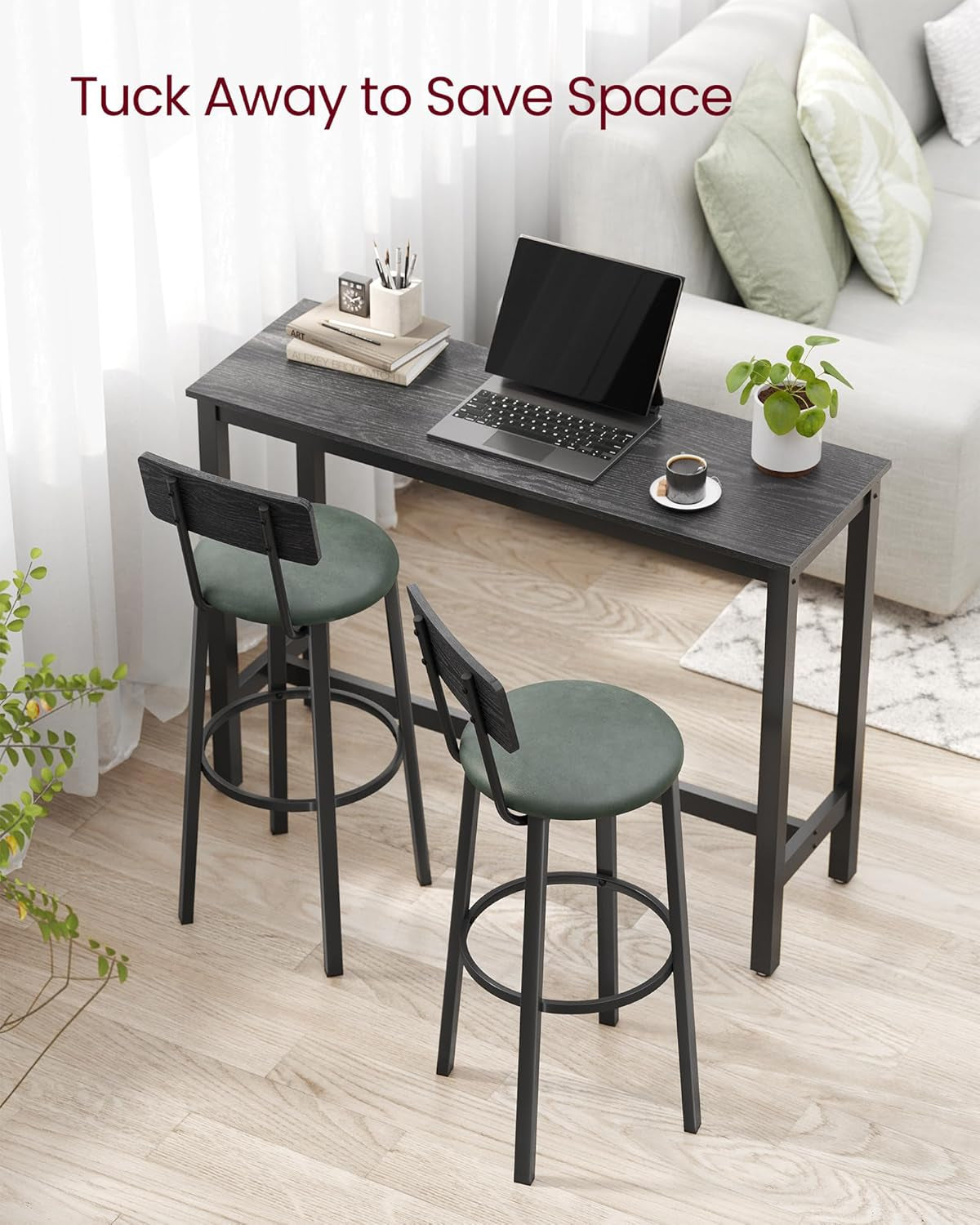 29.7 Inch PU Bar Stools Set Of 2 With Backrest And Footrest-3