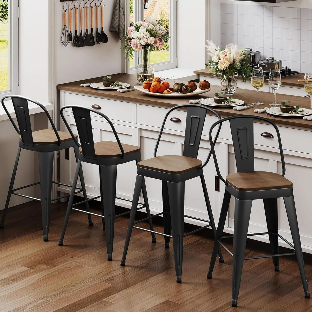 Industrial 24 Inch Bar Stools Set of Four-3