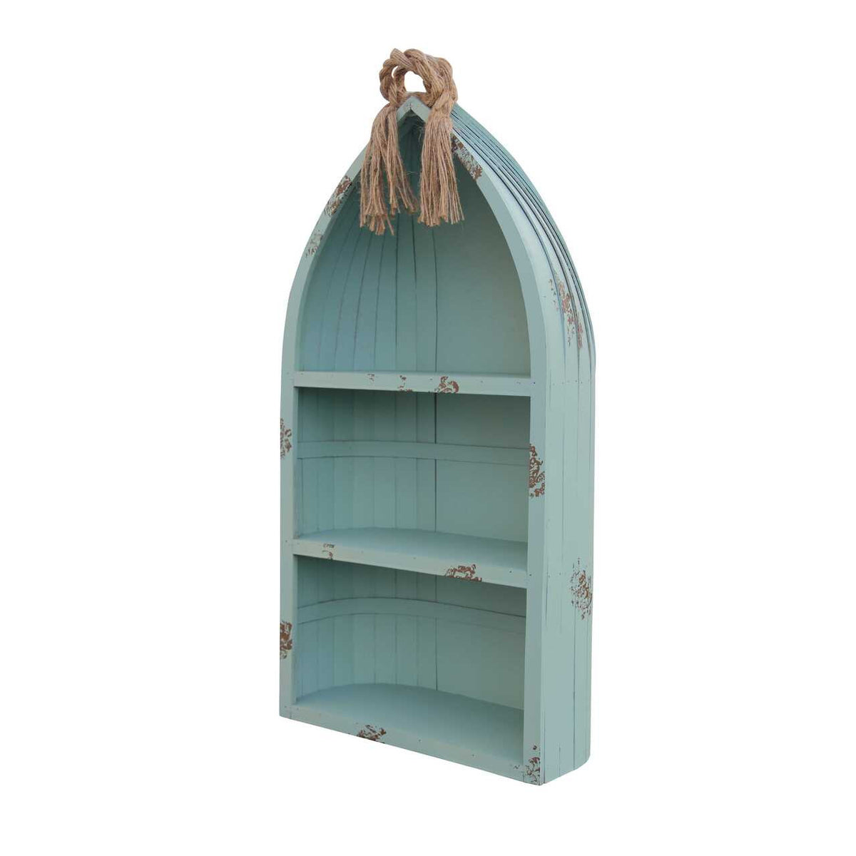 Distressed Blue Canoe Hanging Shelf-1