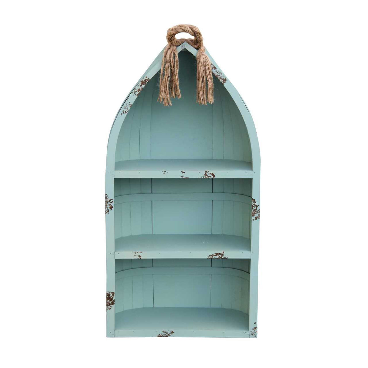 Distressed Blue Canoe Hanging Shelf-2