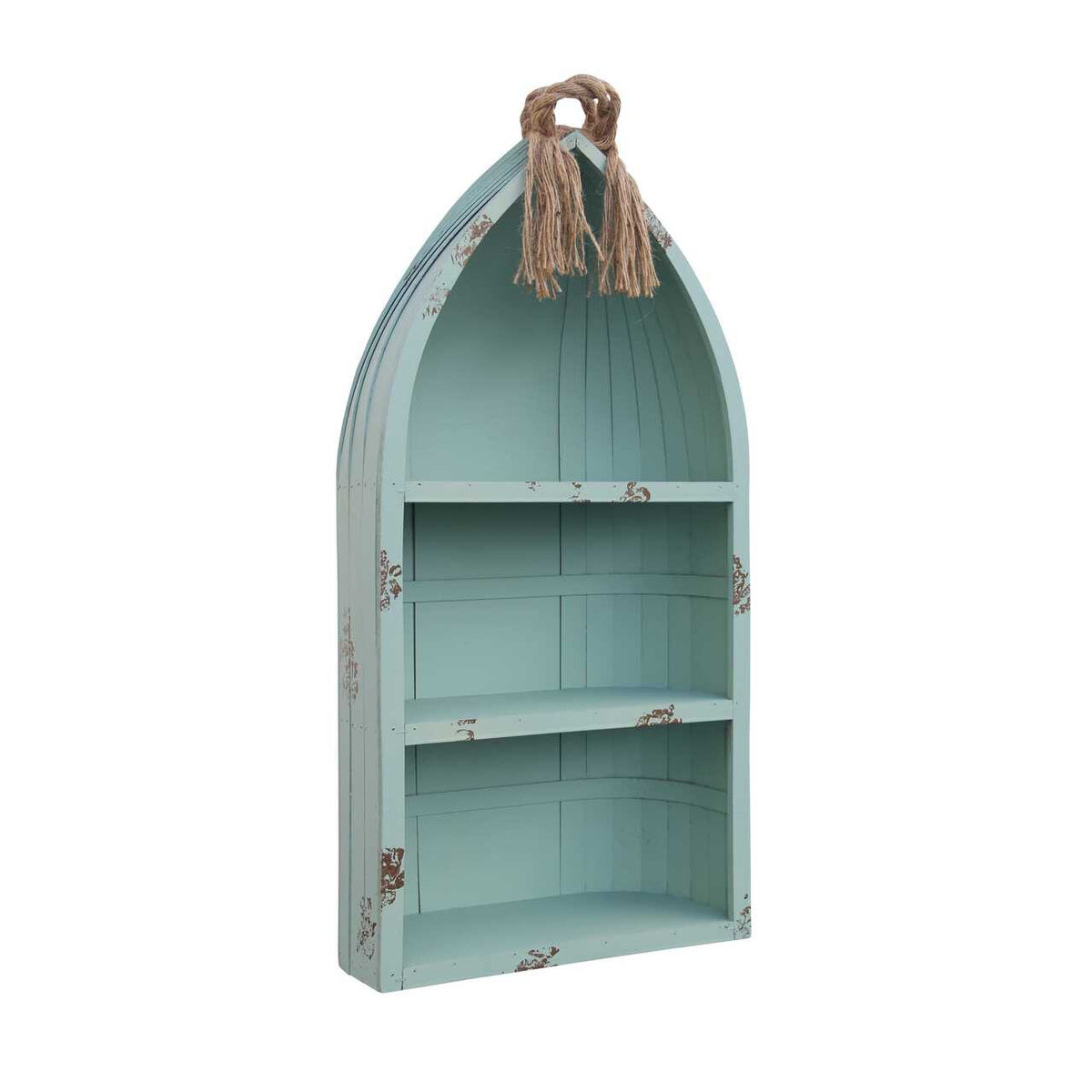 Distressed Blue Canoe Hanging Shelf-5