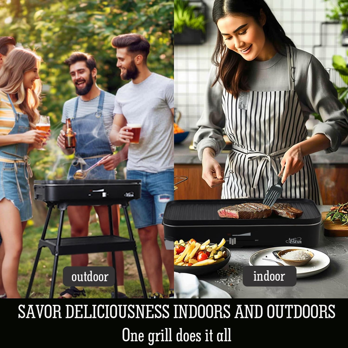 1800W Outdoor Electric Grill With Lid Removable Stand-1