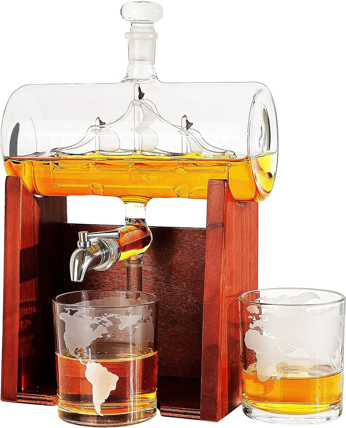 Whiskey & Wine Decanter Set 1250ml with 2 Whiskey Glasses, Liquor Dispenser For Home Bar, Ship Whiskey & Wine Decanter - Gift for Dad, Husband or Boyfriend - The Wine Savant Lead-Free Crystal Glass-1