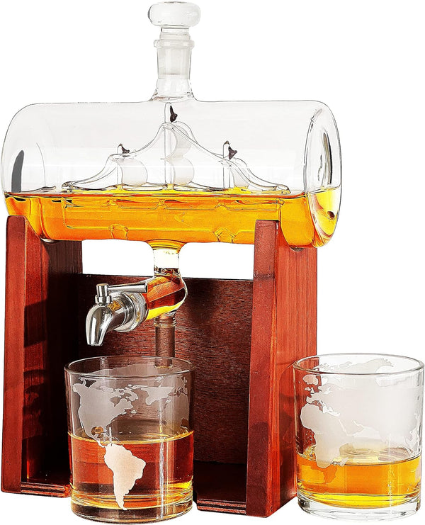 Ship Whiskey & Wine Decanter Set (1250 ml) with 2 Glasses