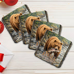Alaska Grizzly Bear Wooden Coasters – Set of 4 - Cork Backed Wildlife Coasters - 95410C-S4-0