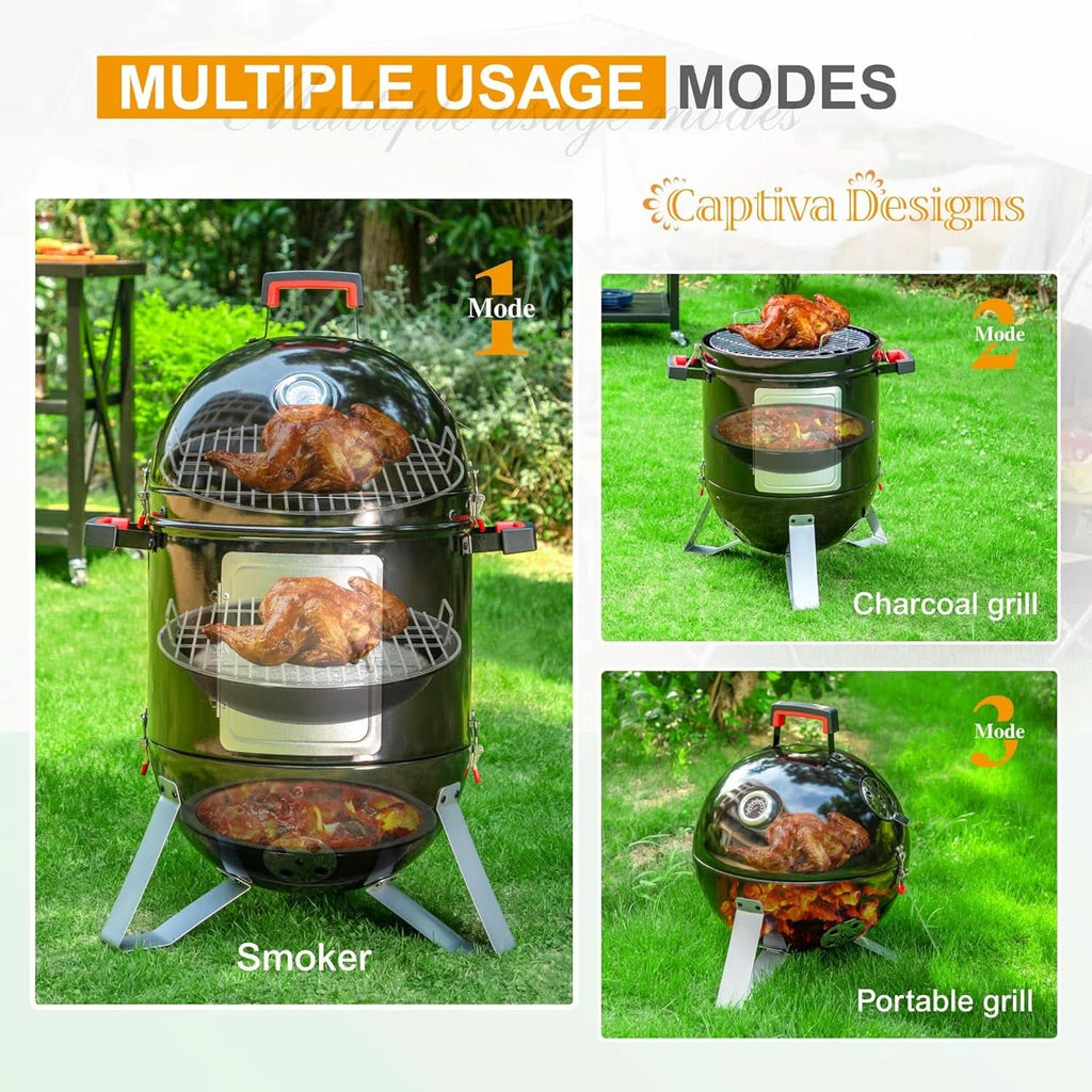 18-Inch Vertical Charcoal Smoker Grill with Porcelain-Enameled Smoking Chamber, Wood Mountain Smoker for Meat Turkey and BBQ, with Built-In Thermometer-2