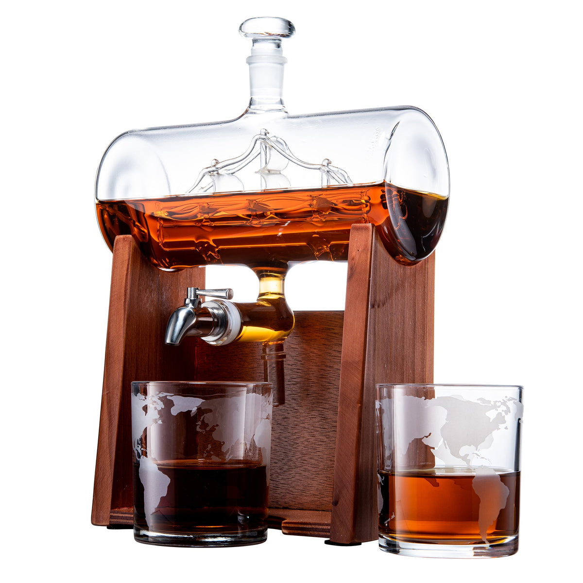 Whiskey & Wine Decanter Set 1250ml with 2 Whiskey Glasses, Liquor Dispenser For Home Bar, Ship Whiskey & Wine Decanter - Gift for Dad, Husband or Boyfriend - The Wine Savant Lead-Free Crystal Glass-0