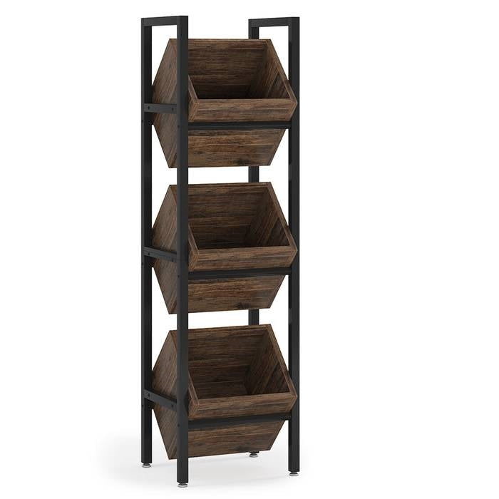 Rustic Farmhouse Industrial 3 Bin 36 Bottle Wine Rack Storage Display Shelf-0