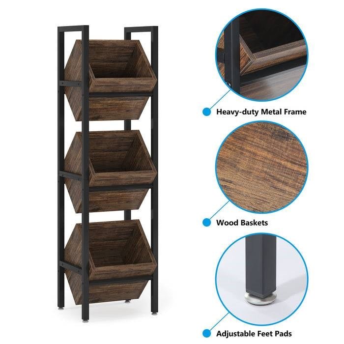 Rustic Farmhouse Industrial 3 Bin 36 Bottle Wine Rack Storage Display Shelf-2