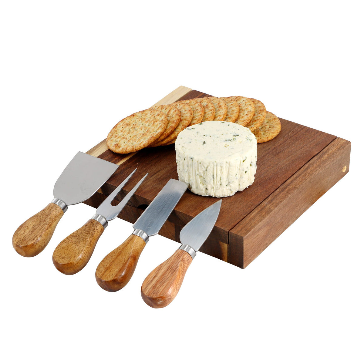 MegaChef Acacia Wood 5 Piece Square Cheese Board with Knife Set-0