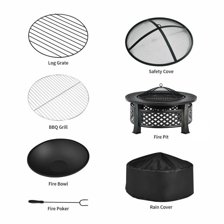 Rustic Steel Outdoor Fire Pit with BBQ Grill with Poker and Mesh Cover-0
