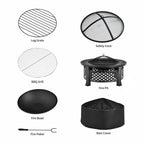 Rustic Steel Outdoor Fire Pit with BBQ Grill with Poker and Mesh Cover-0