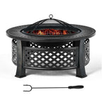 Rustic Steel Outdoor Fire Pit with BBQ Grill with Poker and Mesh Cover-1