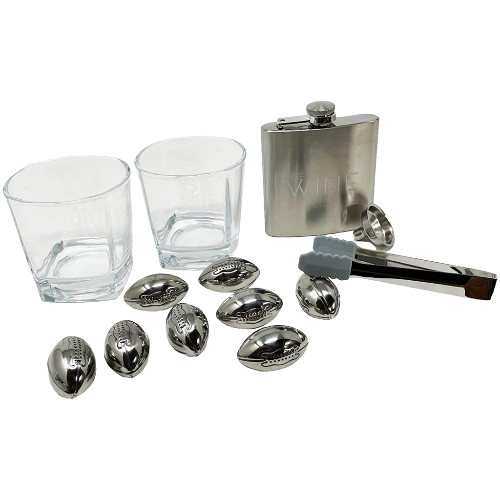 Whiskey Glasses & Football Chilling Stones Gift Set