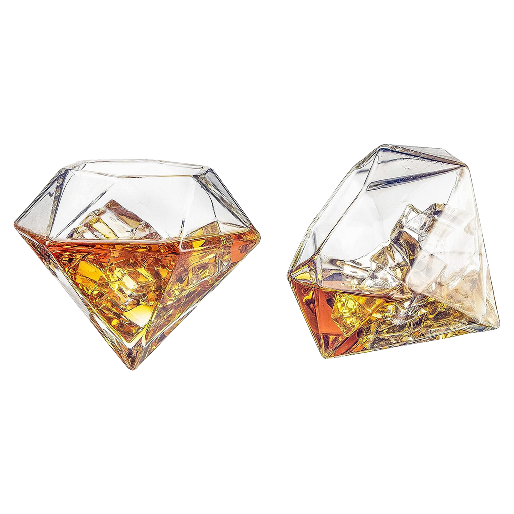 Set of 4 Diamond Whiskey & Wine Glasses 10oz - Wine, Whiskey, Water, Diamond Shaped, Diamonds Collection Sparkle Patented Wine Savant - Stands Alone, Or on Stand-0