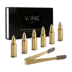 Bullet Whiskey Chillers Stones - 1.75in Whiskey Rocks by The Wine Savant Set of 6 - Stainless Steel Bullet Shaped Ice Cubes, Gift Box Come, Tongs and Storage Bag, Whiskey or Scotch Rocks (Gold)-0