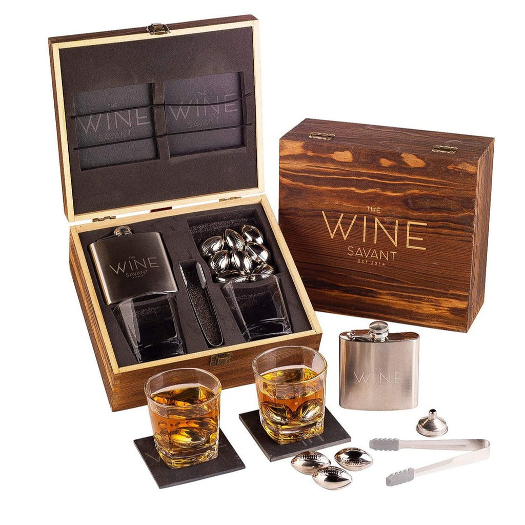Whiskey Glasses & Football Chilling Stones Gift Set