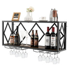 Industrial Rustic Brown Wood Metal Wall Mounted Wine Rack Shelf-0