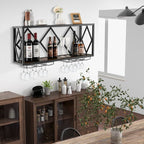 Industrial Rustic Brown Wood Metal Wall Mounted Wine Rack Shelf-2
