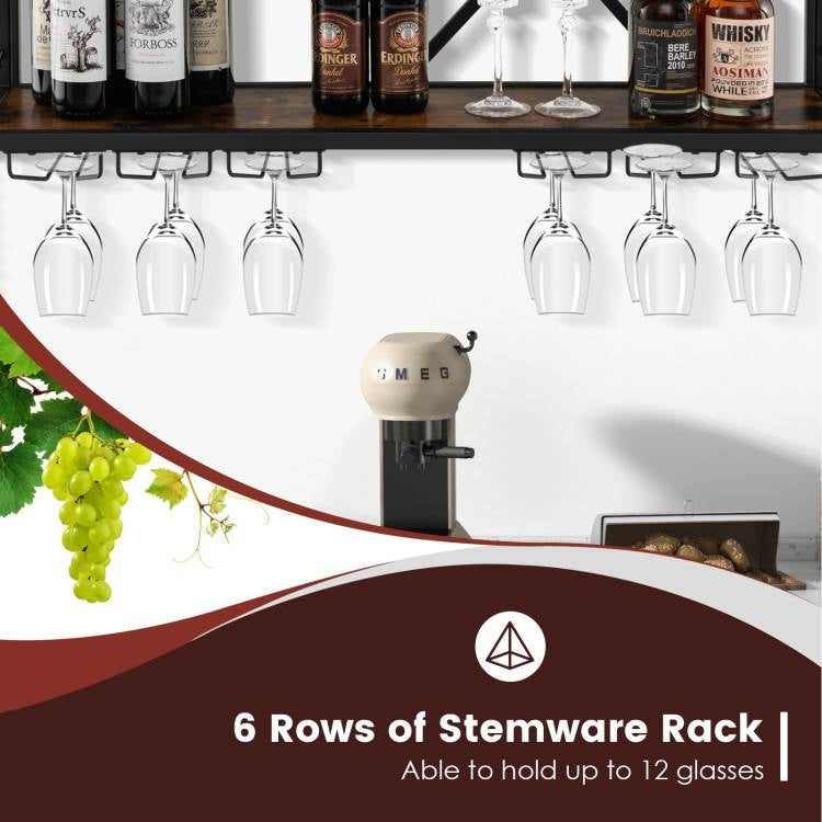 Industrial Rustic Brown Wood Metal Wall Mounted Wine Rack Shelf-3