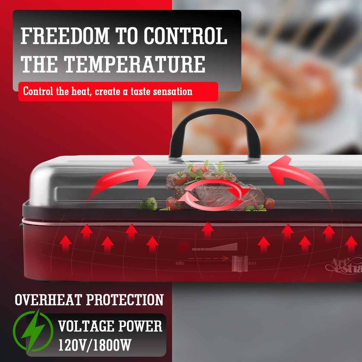 1800W Outdoor Electric Grill With Lid Removable Stand-2