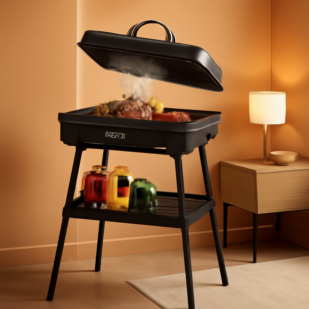 1800W Outdoor Electric Grill With Lid Removable Stand-0