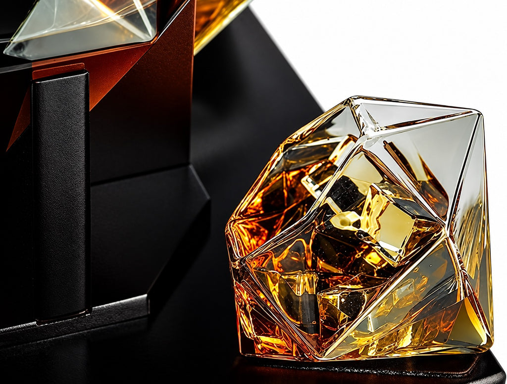 Set of 4 Diamond Whiskey & Wine Glasses 10oz - Wine, Whiskey, Water, Diamond Shaped, Diamonds Collection Sparkle Patented Wine Savant - Stands Alone, Or on Stand-1