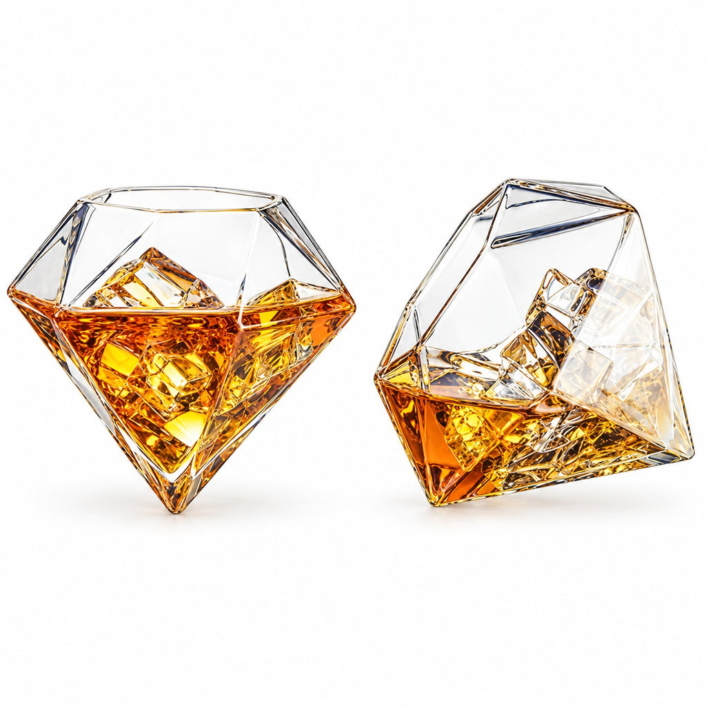 Set of 4 Diamond Whiskey & Wine Glasses 10oz - Wine, Whiskey, Water, Diamond Shaped, Diamonds Collection Sparkle Patented Wine Savant - Stands Alone, Or on Stand-3
